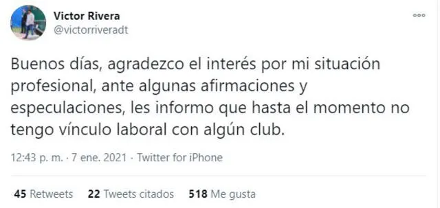 El entrenador se pronunció sobre su interés en Alianza. Foto: captura/Twitter