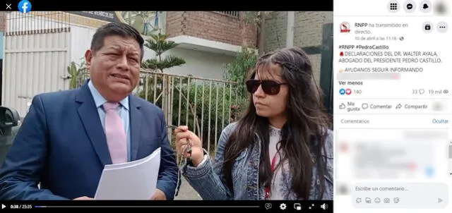  Video original que muestra la entrevista a Walter Ayala. Foto: captura en Facebook / RNPP.   