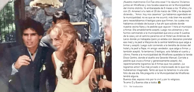  Cynthia Martínez señaló que no tiene fotos de su boda civil y se mostró intrigada si la Municipalidad de Miraflores guardó alguna en sus archivos. Foto: Instagram/Cynthia Martínez   