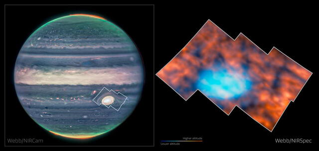 Es la primera vez que se hallaron las figuras en la atmósfera superior de Júpiter. Foto: NASA/ESA/CSA   