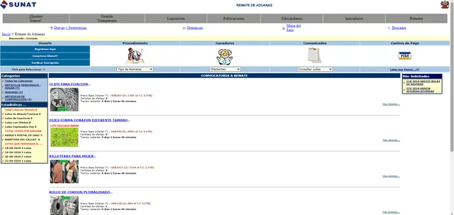  Así se observa la página de Remates Sunat. Foto: captura de pantalla/Remate de Aduanas   