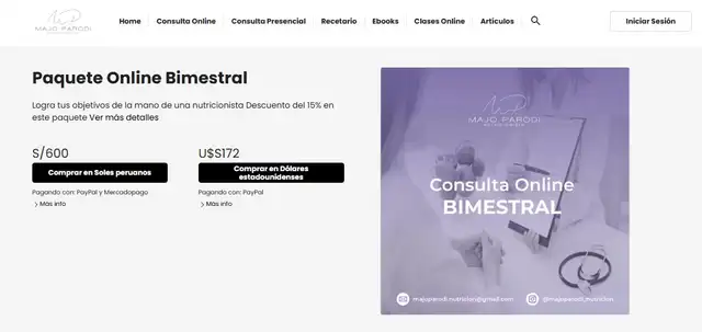 Paquete bimestral ofrecido por Majo Parodi.