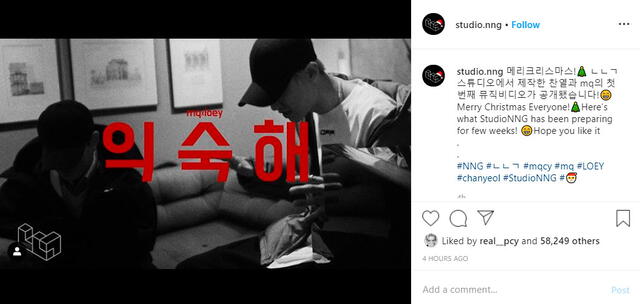 Chanyeol / Loey compuso la letra de su nuevo single producido por studio NNG. Según se informó en un post de Instagram publicado el 24 de diciembre del 2019.