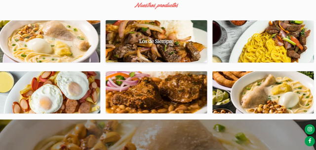 Página web de Caldo de Gallina Aramburú donde se aprecia la variedad de platos. Foto: Caldo de Gallina Aramburú   