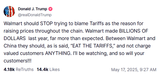 El presidente Trump también mencionó a China sobre la guerra de aranceles. Foto: Truth Social.   