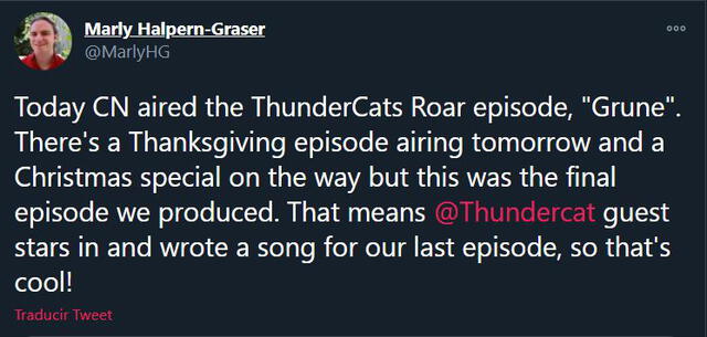 Marly Halpern-Graser, productor de Thundercats roar, se pronuncia sobre la cancelación de la serie. Foto: captura de Twitter