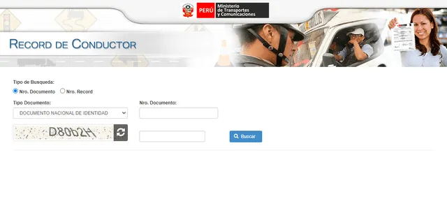Portal web 'Récord de conductor'. Foto: MTC