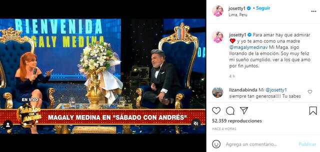 Josetty Hurtado dedicó tiernas palabras a Magaly Medina a través de las redes sociales. Foto: Josetty Hurtado / Instagram