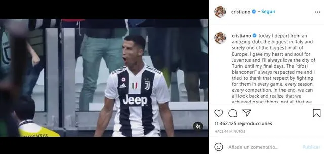 Cristiano Ronaldo se despide de la Juventus. Foto: captura/Instagram