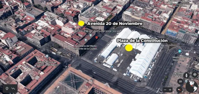  Avenida 20 de Noviembre que lleva a la plaza de la Constitución, México. Foto: captura en web Google Earth.    