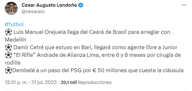  Andrés Andrade será operado de la rodilla, según prensa de Colombia. Foto: Twitter.   