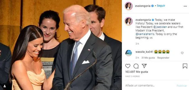 Eva Longoria saluda a Joe Biden.