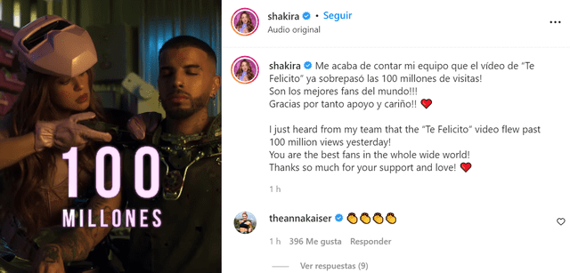 Publicación de Shakira  Foto: Instagram