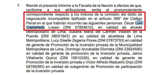 Extracto del informe de la Comisión Lava Jato sobre Luis Castañeda Lossio.