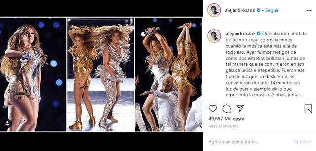 Alejandro Sanz sale en defensa de Shakira y Jennifer Lopez.