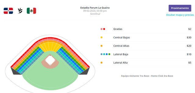  Precios actuales para el juego de la semifinal entre Dominicana y México del 9 de febrero. Foto: Serie del Caribe    