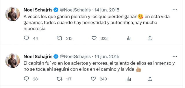  Tuit de Noel Schajris sobre su pelea con Cristian Castro en "Me pongo de pie”. Foto: captura Twitter<br><br>  