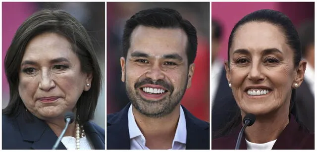  Claudia Sheinbaum, Xóchitl Gálvez y Jorge Álvarez Máynez se disputan el cargo de la presidencia de México. Foto: AFP<br>   