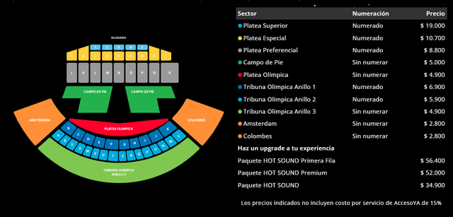 Los precios para el concierto de Paul McCartney en Uruguay oscilan entre 2.800 y 19.000 pesos. Foto: AccesoYa   