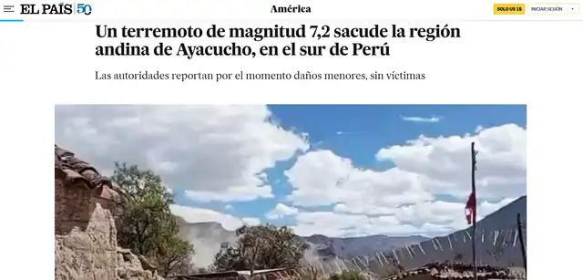 Así informó el diario español del sismo sentido en Ayacucho. Así informó el diario español del sismo sentido en Ayacucho.