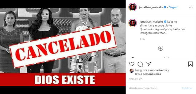 Jonathan Maicelo celebra cancelación de Válgame