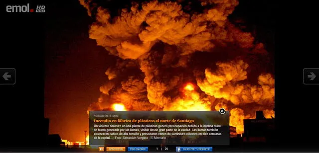 Imagen de enorme humo. Foto: captura en web / El Mercurio.