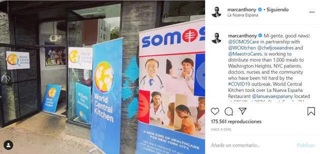 Marc Anthony anunció en Instagram que su fundación donará 1.000 almuerzos a una comunidad afectada por el coronavirus en Nueva York.