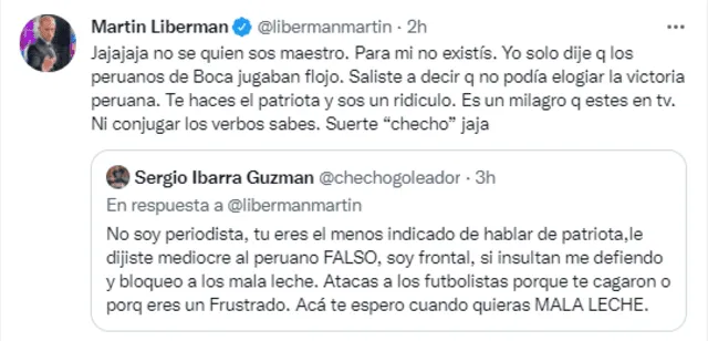 Liberman mantiene su postura de que los peruanos (Zambrano y Advíncula) son flojos en Boca. Foto: Captura Twitter Martín Liberman