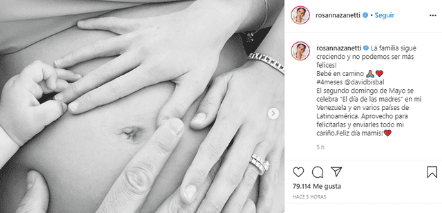 Rosanna Zanetti comparte su pancita de embarazada.