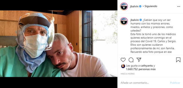 J Balvin agradece a médicos por cuidar de él cuando tenía coronavirus