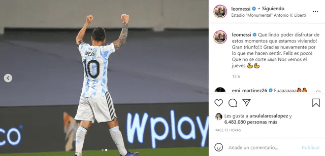 Las palabra de Messi luego de la victoria de Argentina ante Uruguay. Foto: captura Instagram