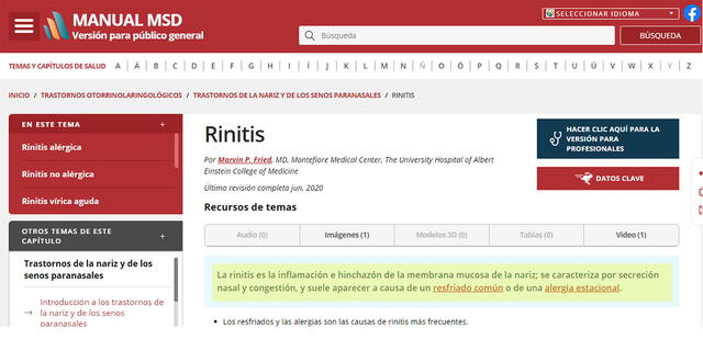 Rinitis, según el Manual MSD. Foto: captura web Manual MSD.