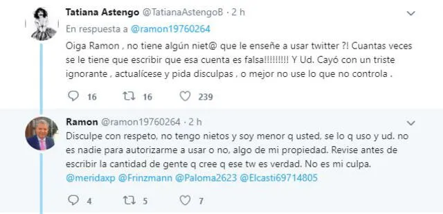 Pelea en Twitter de Tatiana Astengo.