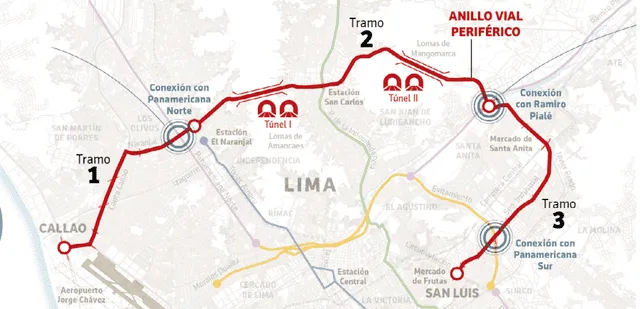 La nueva autopista, con una longitud de 34,8 kilómetros y una inversión de 3,400 millones de dólares, conectará 12 distritos. Foto: Proinversión.   