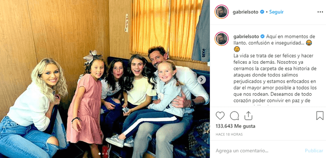 Gabriel Soto responde a Geraldine Bazán con una foto familiar.