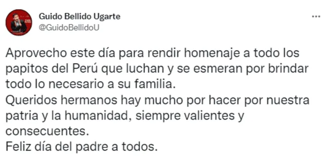 Guido Bellido envía sus saludos a los padres del país