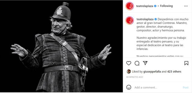 Ismael Contreras fue un actor importante en el mundo del teatro peruano. Foto: captura de Instagram