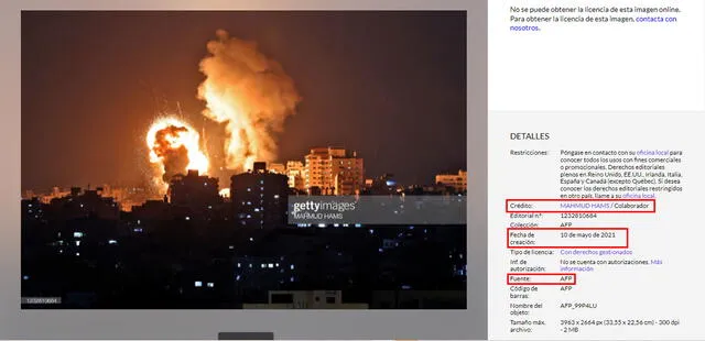 Imagen de explosión en Gaza en 2021. Foto: captura en web / Getty Images.