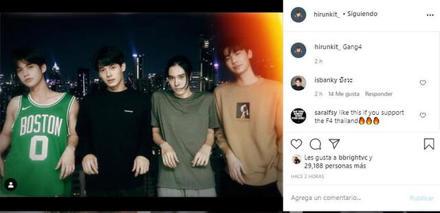 Publicación de Nani Hirunkit junto a los actores de F4 Thailand en Instagram. Foto: Captura @hirunkit_