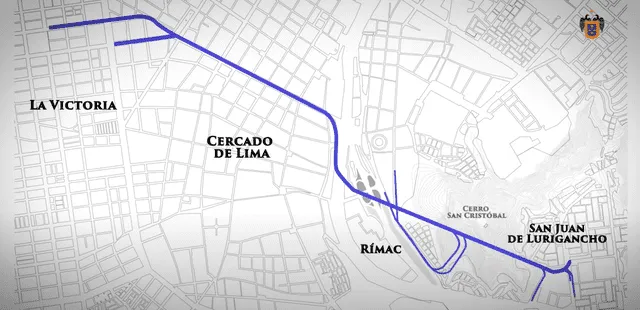 Mapa de los distritos que atravesará el túnel construido en la avenida Abancay. Foto: MML   