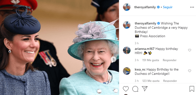 La Reina Isabel ll felicita a Kate Middleton por su cumpleaños número 38.
