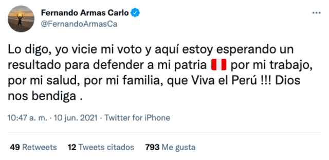 Fernando Armas reveló que votó viciado en la segunda vuelta