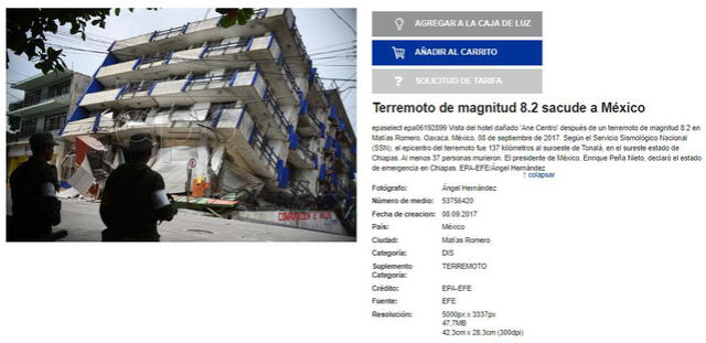 Imagen del edificio destruido, un efecto de un terremoto del año 2017 en México. Foto: captura en web de EPA.