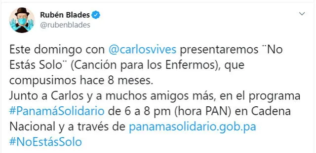 Por su parte, Rubén Blades también anunció el estreno en Twitter.