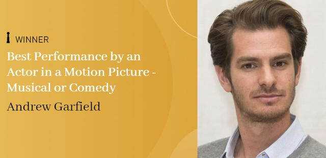 Andrew Garfield gana su primer Globo de oro por mejor actor de Musical. Foto: Golden Globes