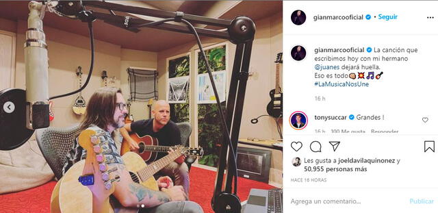 Gian Marco reveló que compuso un tema con su colega colombiano Juanes. Foto: Gian Marco Instagram