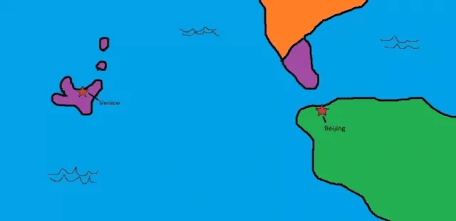  Mapa dibujado por James mostrando su territorio (púrpura) y el de su rival chino (verde). Foto: James-14713/Quora    