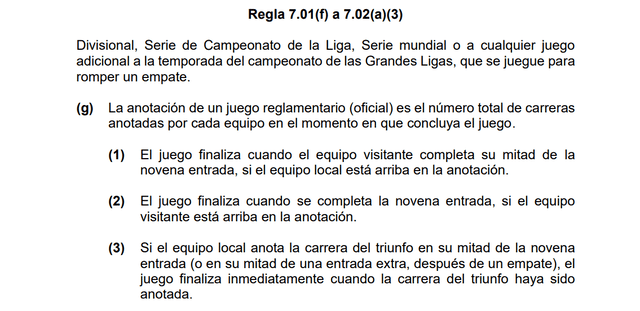 Las Reglas Oficiales del Béisbol explican que un compromiso no puede terminar en empate. Foto: captura de Reglas Oficiales del Béisbol    