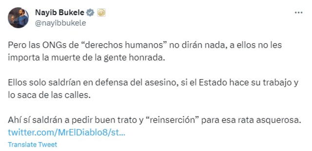 El presidente salvadoreño se refirió al feminicidio de Milagros Montserrat. Foto: @nayibbukele 