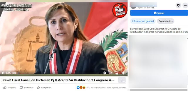  Desinformación sobre el anuncio del Poder Judicial respecto de la demanda de amparo de Patricia Benavides. Foto: captura en Facebook.<br><br>    